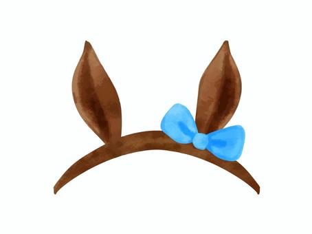 ウマ耳のカチューシャ②ブルーのリボン付き