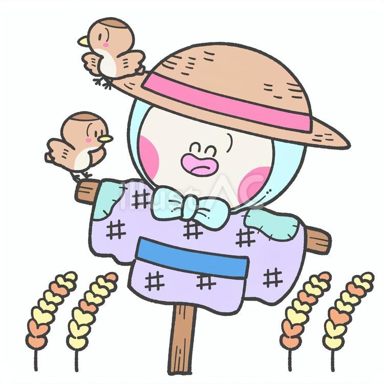 かわいいかかしの手描きイラスト かかし,田んぼ,案山子のイラスト素材