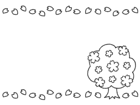 Cherry blossom tree and petal frame coloring page, cherry blossoms, petal, tiny, JPG