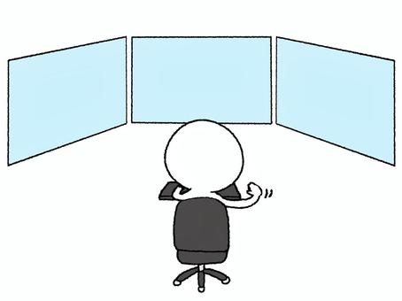 モニター シルエット,モニター,作業,スペース,椅子,お知らせ用,宣伝用,pop調,手描き,挿絵のイラスト素材