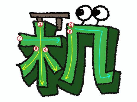 机　漢字　書き順あり 机,フォント,漢字,立体,文字絵,目,書き順,矢印,6画,可愛いのイラスト素材
