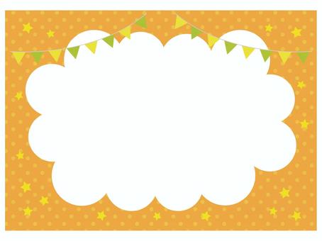 ガーランドと楽しいもくもくフレーム フレーム,もくもく,枠,ふきだし,オレンジ,もこもこ,見出し,タイトル,ガーランド,誕生日のイラスト素材
