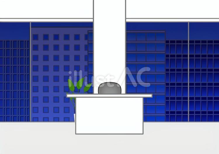 ガラス張りのオフィス・社内と夜の高層ビル オフィス,社内,ビル群のイラスト素材