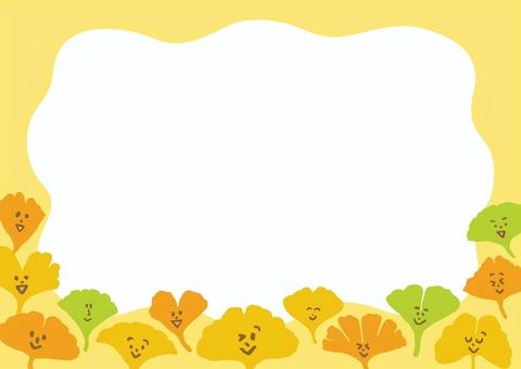 イチョウ_フレーム背景01（黄色） イチョウ,フレーム,背景,秋,落ち葉,11月,12月,葉っぱ,葉,ズボン型のイラスト素材