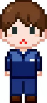 ドット絵の青服の男性従業員です。 ドット絵,制服,シンプル,ジャケット,従業員,オフィス,勤務,現場,ワークスタイル,ビジネスウェアのイラスト素材