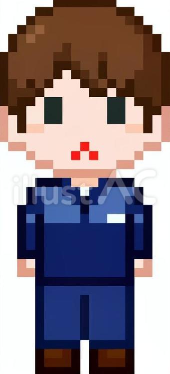 ドット絵の青服の男性従業員です。 ドット絵,制服,シンプルのイラスト素材