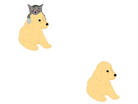 Illustration, dog, golden retriever, cat, 