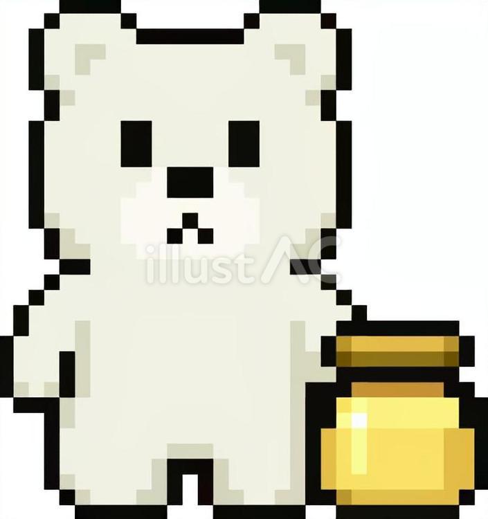 ドット絵の白のクマと蜂蜜です。 ドット絵,クマ,蜂蜜のイラスト素材