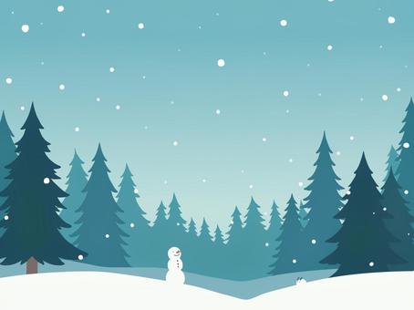 雪ともみの木と雪だるまと雪うさぎ 雪,もみの木,冬,雪だるま,雪うさぎ,背景,壁紙,青い景色,静か,寒いのイラスト素材