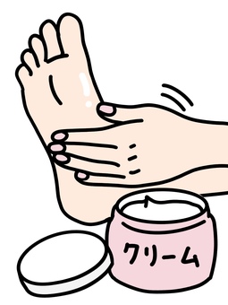 足にクリームを塗る 足,フットケア,クリーム,保湿,塗る,マッサージ,片手,容器,艶,裏のイラスト素材