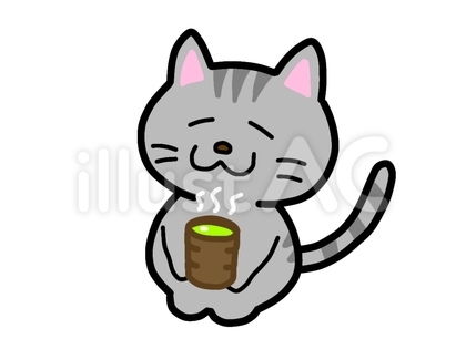 イラスト素材:お茶を出すサバトラ猫 1