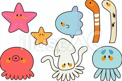 【素材|セット】ゆるかわな海の生き物達