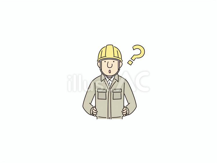 疑問に思う男性現場作業員 現場作業員,不思議,問いのイラスト素材