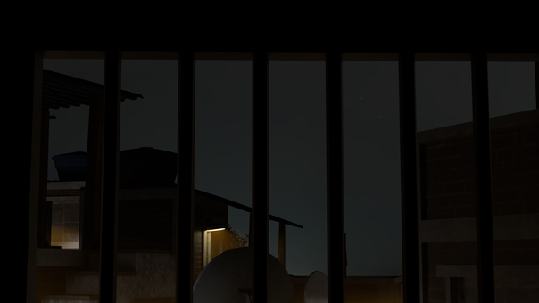 鉄格子の向こうに眠る街 建物,格子,窓,壁,レンガ,コンクリート,街,生活,影,3dのイラスト素材