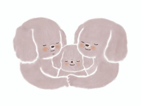 抱きしめ合う三匹の犬　カラー 犬,動物,ハグ,親子,家族,仲良し,イラスト,挿絵,可愛い,素材のイラスト素材