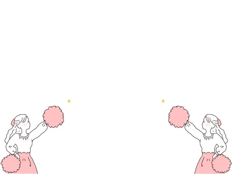 ポンポンで応援 ポンポン,応援,女性,彼女,ピンク色,顔なし,線画,白塗り,リボン,星のイラスト素材