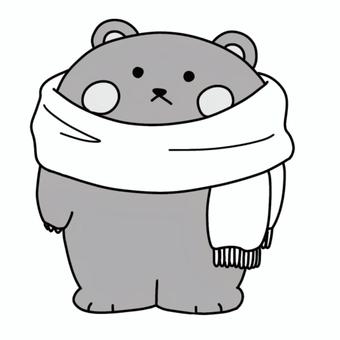 マフラーくまさん(白黒) マフラーくまさん(白黒) マフラー,白黒,防寒,防寒具,編み物,手編み,手芸,毛糸,くま,動物のイラスト素材