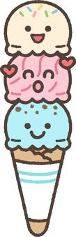 かわいい3段のアイス アイス,夏,食べ物,かわいい,3段,重ねる,笑顔,キャラクター,お菓子,子供向けのイラスト素材
