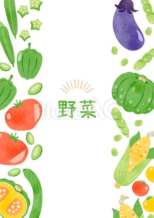 ほんわか可愛い夏野菜のフレームイラスト 野菜,夏,食べ物のイラスト素材