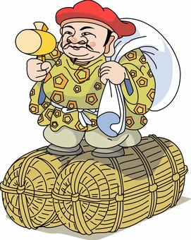 大黒様・七福神 大黒様,大黒天,七福神,お米,米俵,新米,豊作,財宝,打出の小槌,新年のイラスト素材