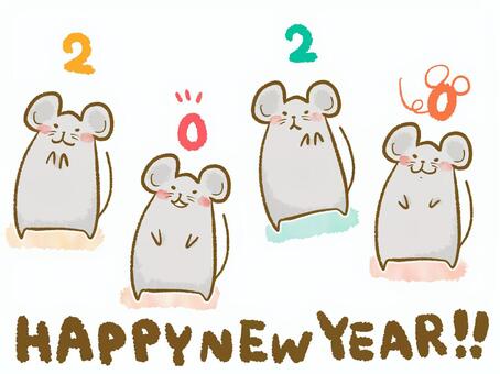 2020ねずみちゃん 年賀状,2020,ねずみ,ねずみ年,子年,年賀はがき,ポストカード,干支,正月,挨拶のイラスト素材