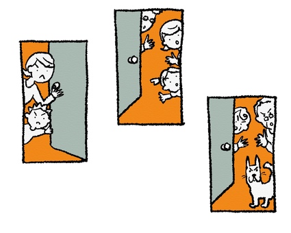 招かざる客を断る家族 拒否,不審者,押し売り,玄関,来客拒否,女性,防犯,日常,生活,断るのイラスト素材