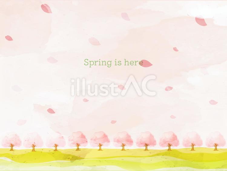 水彩風_桜並木フレーム（ピンク・花びら） 桜吹雪,桜,桜木のイラスト素材