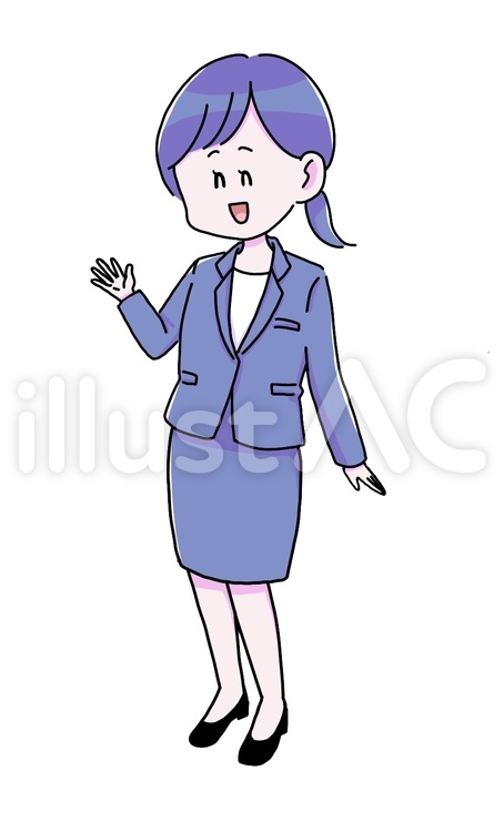 笑顔で手を上げるスーツの女性/青 人物,人,女性のイラスト素材
