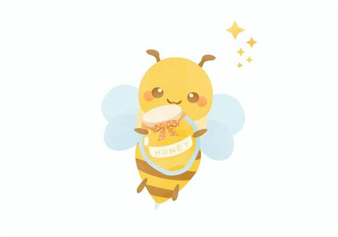 はちみつを持った可愛いミツバチのイラスト ミツバチ,生き物,はちみつ,食べ物,かわいい,ほのぼの,ほんわか,穏やか,優しい,蜜のイラスト素材