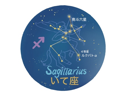 いて座　SAGITTARIUS 星座絵 いて座,12星座,星座線,星座絵,ルクバト,４等星,南斗六星,星座マーク,シンボルマーク,11月のイラスト素材