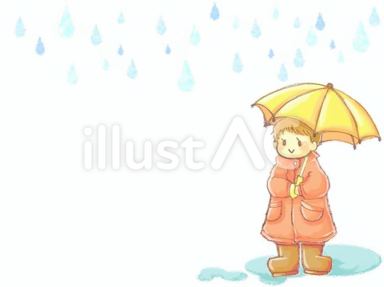 雨　梅雨　傘　長靴　男の子　フレーム 雨,梅雨,傘のイラスト素材