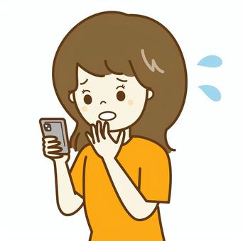 スマホで焦る女性 スマホ,見る,スマートフォン,ネット,主婦,女性,sns,連絡,情報,電話のイラスト素材