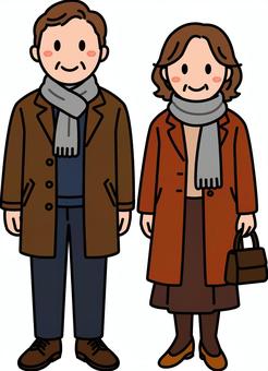 冬服のグレーのおじさんおばさんです。 冬服のグレーのおじさんおばさんです。 中年,シンプル,衣装,冬,ファッション,防寒,マフラー,おじさん,おばさん,グレーのイラスト素材
