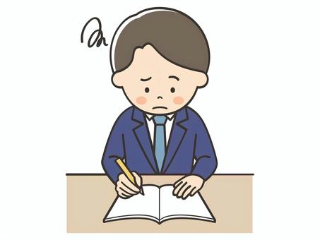 問題が解けないスーツの男性 男性,スーツ,お父さん,教師,講師,先生,勉強,宿題,学習,悩むのイラスト素材