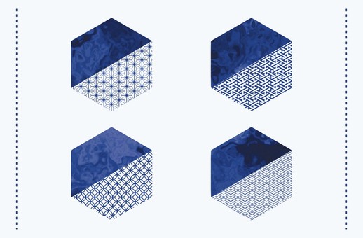 濃紺マーブルの和柄ヘキサゴン 和柄,ヘキサゴン,六角形,エレメント,模様,パターン,和,日本,麻の葉,青海波のイラスト素材