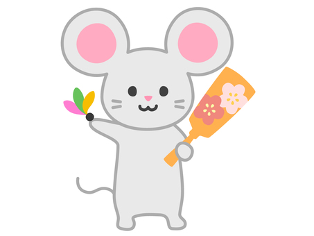 Mouse with a battledore, carte nouvel an, une souris, année, JPG, PNG and AI