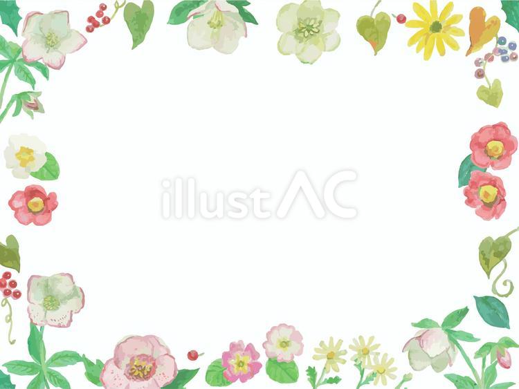 水彩画の冬の花フレーム 背景,フレーム,水彩のイラスト素材