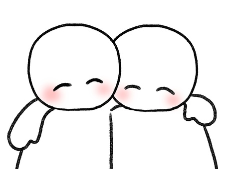 肩を組む棒人間 棒人間,肩組,仲良し,友人,人物,手描き,落書き,表情,黒,シンプルのイラスト素材