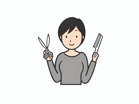お洒落にヘアーカットをするお仕事の美容師 美容師,ヘアーセット,美容室,ヘアカット,散髪,生活,手描き,職業,女性,カットのイラスト素材