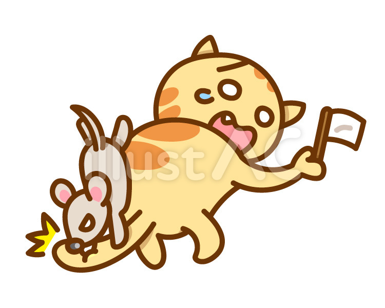 ことわざのイラスト：窮鼠猫を嚙む ねこ,ねずみ,ことわざのイラスト素材