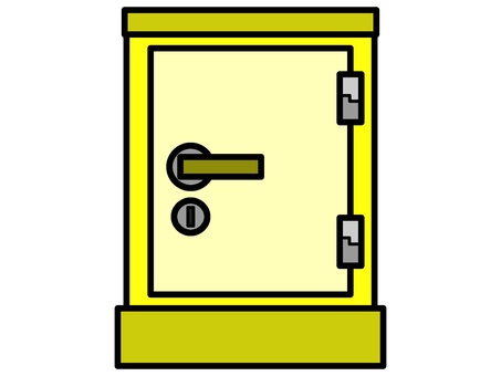 金庫のアイコン『黄』 金庫,保管,管理,道具,ドア,開閉,ドアノブ,鍵穴,モチーフ,カラーのイラスト素材