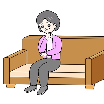 座って待つ女性 女性,待つ,座る,ソファー,悩む,考える,不安,心配,待合室のイラスト素材