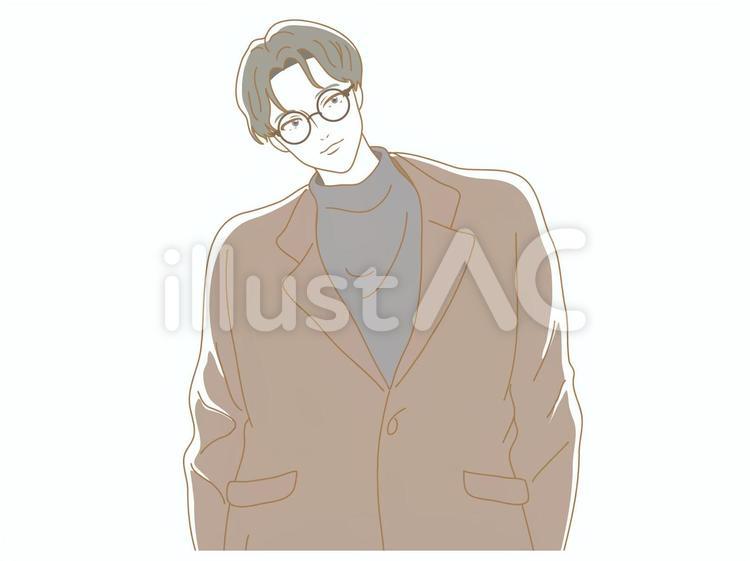 オーバーサイズのジャケットを着た眼鏡男性 男性,社会人,大学生のイラスト素材