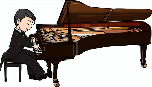 ピアニストの男性のイラスト ピアニスト,グランドピアノ,ピアノリサイタル,男性,演奏,奏者,オーケストラ,クラシック,コンサート,コンクールのイラスト素材