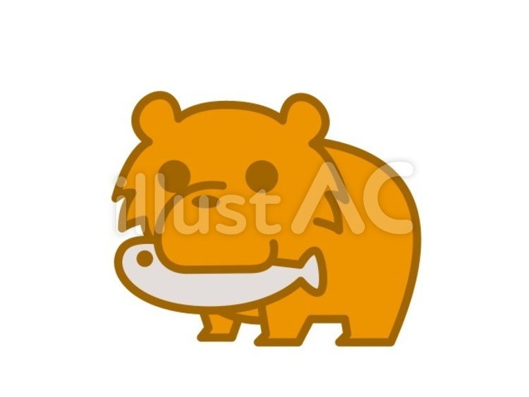 鮭をくわえた熊　茶 熊,鮭,動物のイラスト素材
