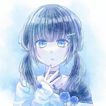 女の子 人物,女の子,水彩,キャラクター,アイコン,プロフィール,水色,青,かわいい,透明感のイラスト素材