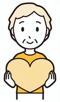  ロンTお婆さん(黄)-325-バスト ハート,お婆さん,高齢者,老人,女性,祖母,人物,かわいい,感謝,安心のイラスト素材
