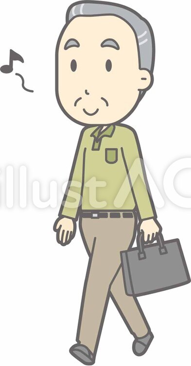老人男性d-歩く-全身 歩く,笑顔,お爺さんのイラスト素材