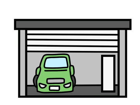 ガレージ車１台 ガレージ,駐車場,倉庫,車庫,車,建物,乗り物,生活のイラスト素材