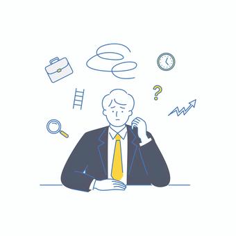 キャリアに悩みを抱える男性ビジネスマン キャリアに悩みを抱える男性ビジネスマン 人物,男性,ビジネスマン,キャリア,悩み,表情,スーツ,仕事,考え,疲れのイラスト素材